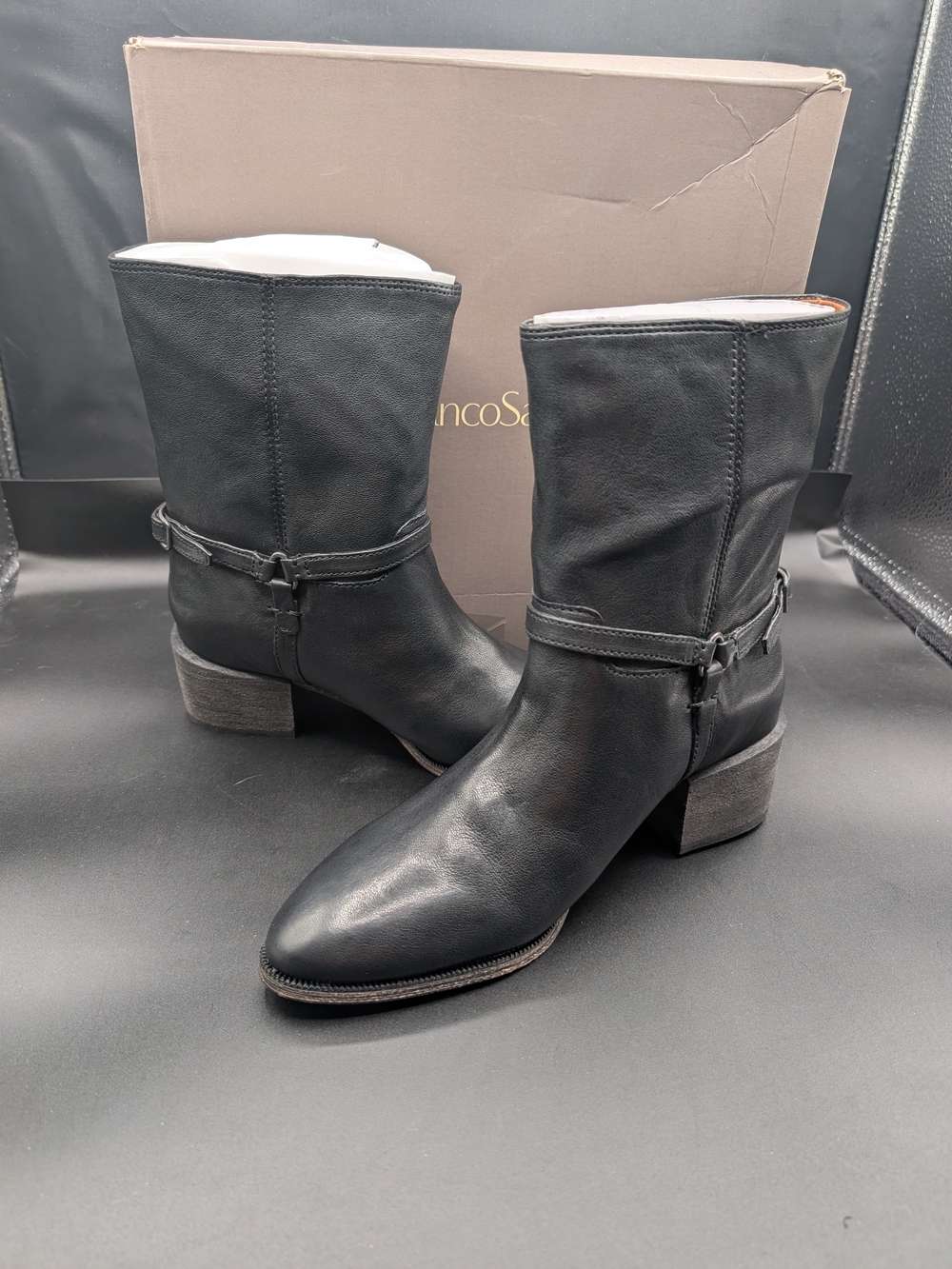 Franco Sarto Black Leather Mid-Calf Boots